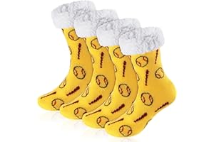 Shyyween 2 Pairs Kids Fuzzy Softball Baseball Socks Fleece Lined Winter Thermal Slipper Socks for Boys Girls Indoor Gifts