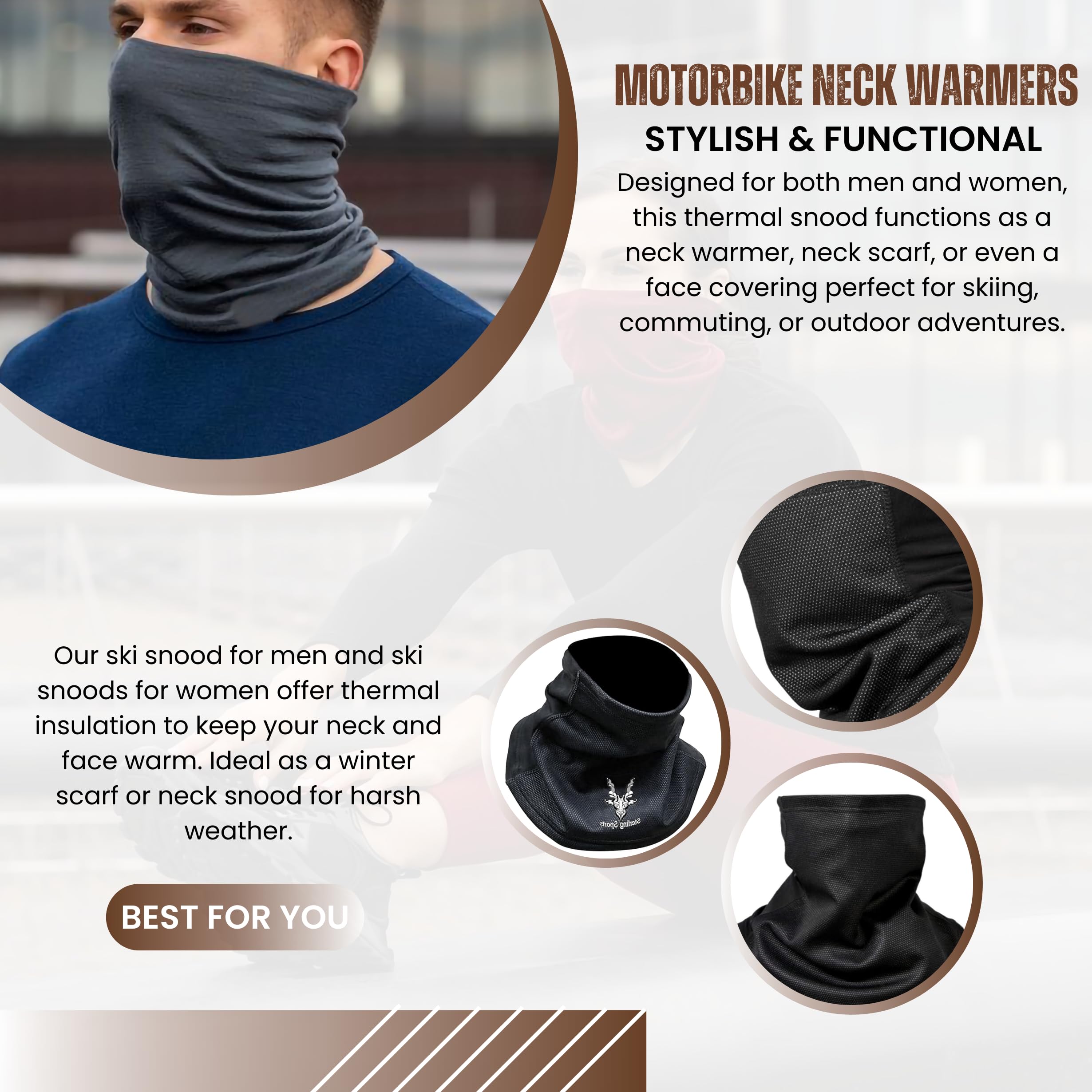Sterling Sports Windproof Neck Warmer: Thermal Fleece Scarf for Motorbike, Cycling, Skiing - Ideal Motorbike Gifts & Accessories for Men & Women - Versatile Snood Scarf & Neck Tube