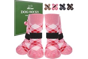 EXPAWLORER Dog Socks to Prevent Licking Paws,Dog Shoes for Hot Pavement,4 Pcs Double Sided Anti Slip Dog Socks with Grippers,Dog Booties for Small Medium Large Senior Dogs,British Style,Pink L
