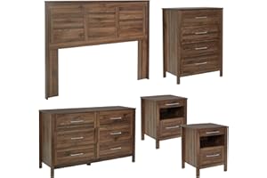 OSP Home Furnishings Stonebrook Deluxe 5-Piece Bedroom Set with Queen or Full Headboard, 2 Nightstands, 6-Drawer Dresser, and 4-Drawer Chest, Classic Walnut Finish