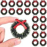 Garneck 20pcs Mini Christmas Wreath Ornaments 1.57'' Green Miniature Xmas Wreaths Christmas Miniatures for Dollhouse Crafts Hanging Xmas Decorations