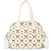 WOBAGMEN Lunch Box for Women,Insulated bow&flower Corduroy Lunch Tote Cute Lunch bag with Shoulder Strap, Multiple Pockets, Adult Teacher Nurse Bento Lunch Box for Women for work Picnic