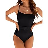 Blooming Jelly Womens One Piece Swimsuit Tummy Control Beltd Ruched Textured Bathing Suit Modest Slimming Retro Cute Swimwear