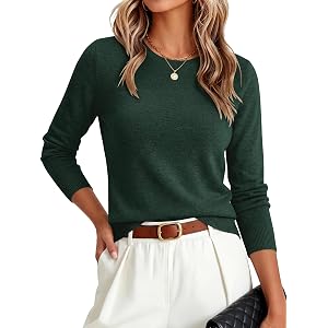 ANRABESS Women’s Long Sleeve Lightweight Fitted Sweaters Top | Wool Blend Soft Knit，Slim Crewneck Pullover,Classic Basic Shir