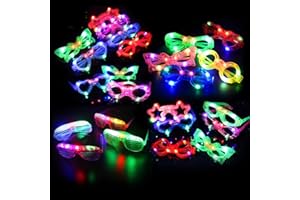 FATHISOOC 21 Pcs LED Glasses 7 shapes 6 LED Glow In The Dark Party Supplies Favor for Kids Adults shutter heart round star butterfly Glow Sticks Light Up Glasses fit Birthday Halloween Christmas Valentine's Day