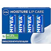 NIVEA Moisture Lip Care, Hydrating Lip Balms with Shea Butter, 4 x 0.17 OZ | Moisturizing Lip Balm with Shea Butter, Nourishing Oils and Vitamins C and E, 3-in-1 Moisture, Repair Dry Lips
