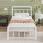 Lutown-Teen 12 Inch Twin Bed Frames with Headboard and Footboard, Heavy Duty Twin Metal Mattress Foundation No Box Spring Needed, Noise Free, Easy Assembly, White