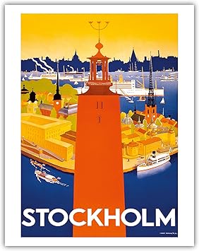 Amazon Co Jp ストックホルム スウェーデン ストックホルム市庁舎の港 ビンテージな世界旅行のポスター によって作成された アイワー ドンネル C 1936 アートポスター 28cm X 36cm ホーム キッチン