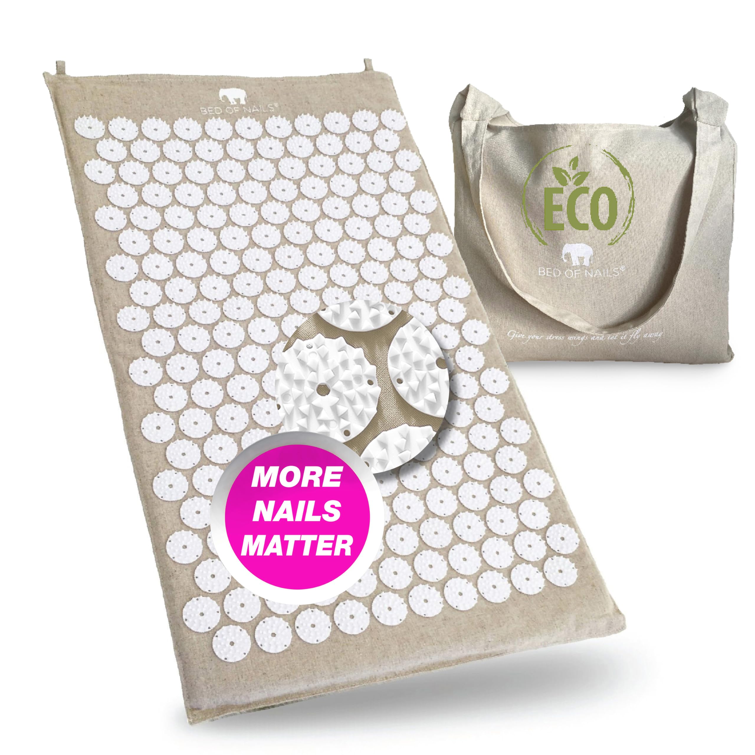 BED OF NAILS ECO Acupressure Mat Cushion Pillow Strap, Made with Eco-Friendly Materials (ECO Mat)