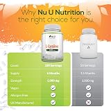Nu U Nutrition L-Lysine 1000mg 180 Tablets Vegan UK Made 6 Months view 5