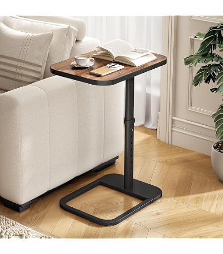 Table D'appoint Réglable En Hauteur - Forme C, Plateau Rotatif 360°, Avec Roulettes - Pour Canapé, Lit, Salon