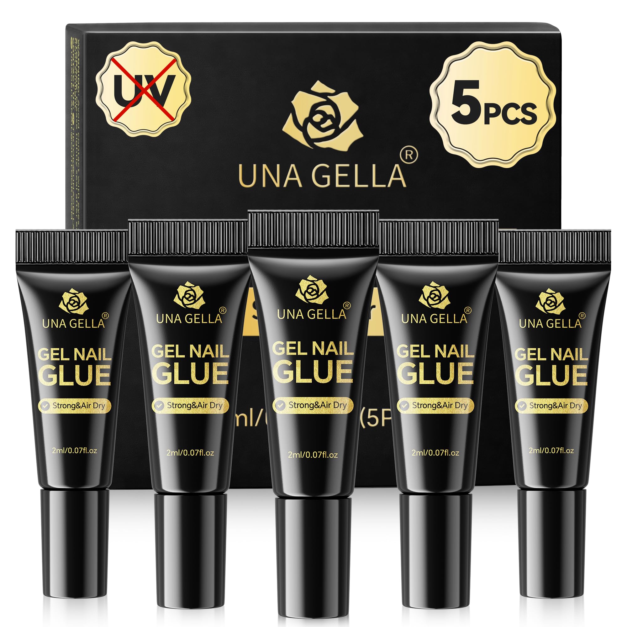 Photo 1 of UNA GELLA Super Strong Nail Glue 2ml x 5Pcs for Press On Nails, Nail Tips & Clear Fake Nails, Mini Tubes Quick Drying Semi Solid Nail Glue for Press ons No UV Light Needed Long Lasting Mess-Free