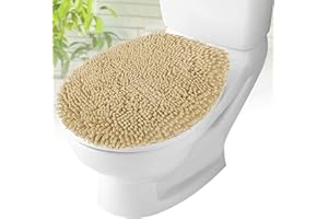 MAYSHINE Plush Shaggy Standard Toilet Seat Lid Cover (Beige) | Fuzzy Chenille Microfiber, Fluffy Soft Absorbent - Machine Was