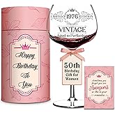 Vintage Engraved Wine Glass - 50th Birthday Gifts For Her - Cool Gifts For 50 Year Old Woman - Birthday Present - Fifty Women Gift Ideas - Turning 50 Cup for Wife, Sister, Daughter, Ladies