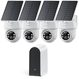ANSQUE Security Cameras Wireless Outdoor Home System, 4 Camera Kit, No Subscription Fees, Solar Powered, Local Storage, 365-Day Battery Life, 360°PTZ Surveillance, Auto Tracking, 2K Color Night Vision