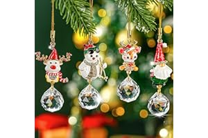 H&D HYALINE & DORA Christmas Suncatchers Set Christmas Elk Gnome Snowman Hanging Crystals Pendant for Xmas Tree Home Decor(4 Pack)