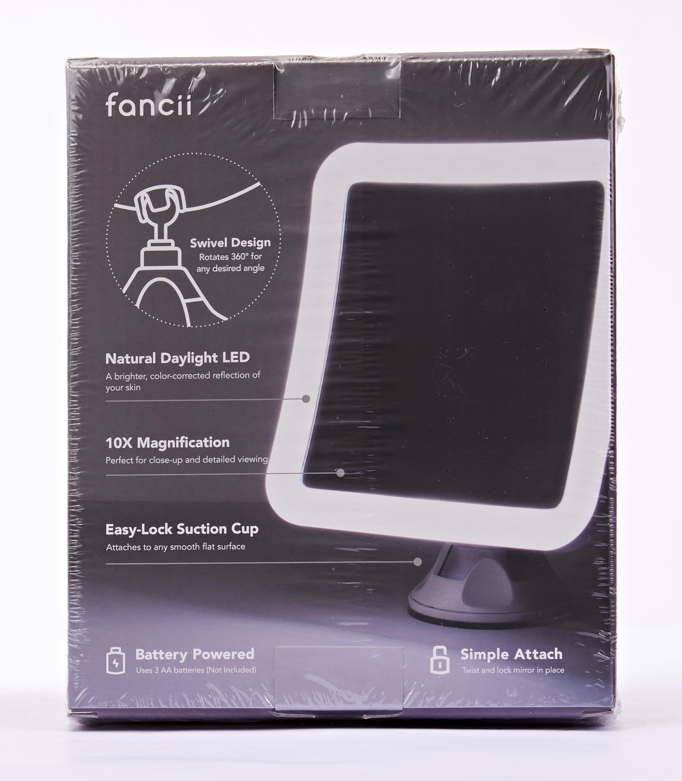 Fancii 10X Magnifying Lighted Makeup Mirror - Daylight LED Vanity Mirror - Compact, Cordless, Locking Suction, 6.5