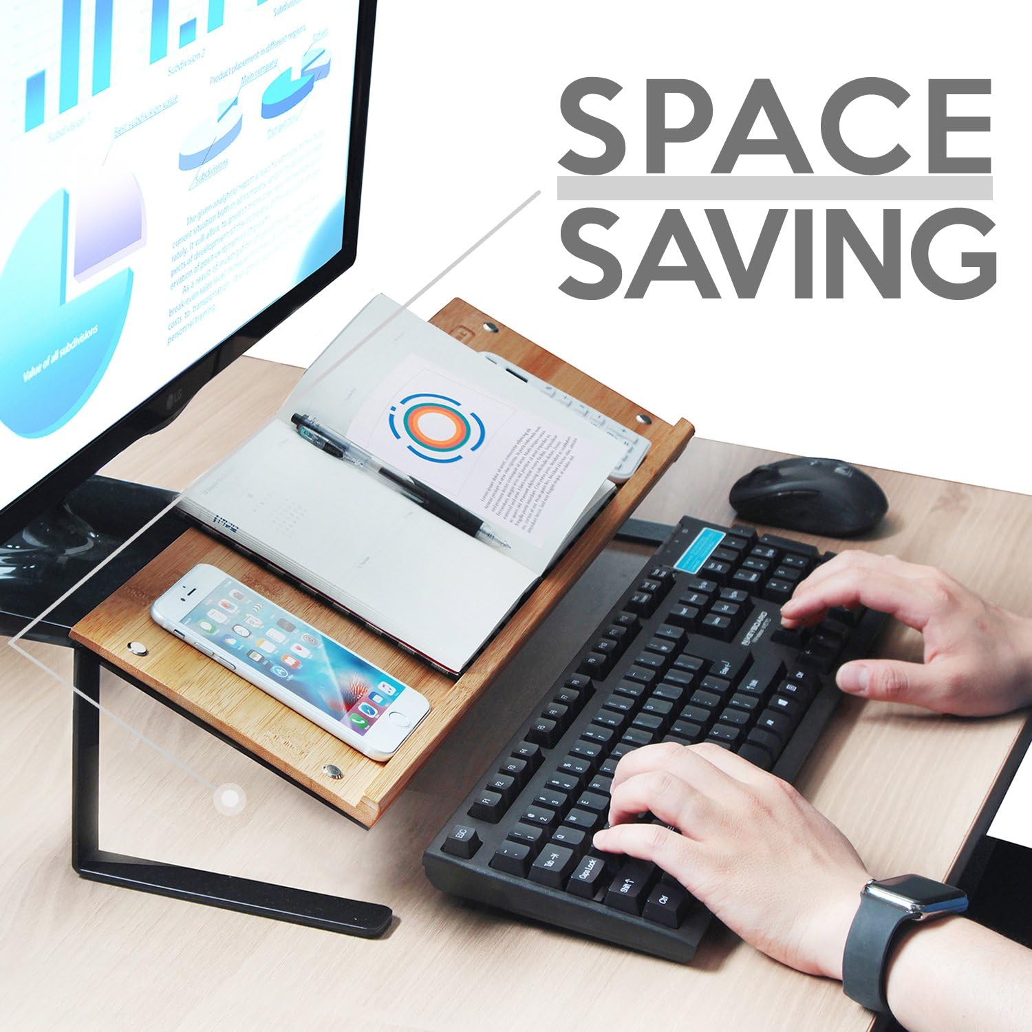 JackCubeDesign Bamboo Tablet Smartphone Book Stand Mobile Cell Phone Display Organizer Shelf Desktop Computer Laptop Document Holder for Desk(20.7 x 6.7 x 5.12 inches) –:MK294A