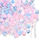 100g Flatback Pearls and Rhinestones，Mix 3-10mm Pearl Rhinestones for Crafts Tumblers Shoes Face Nail Art（Light Blue/Pink/White）