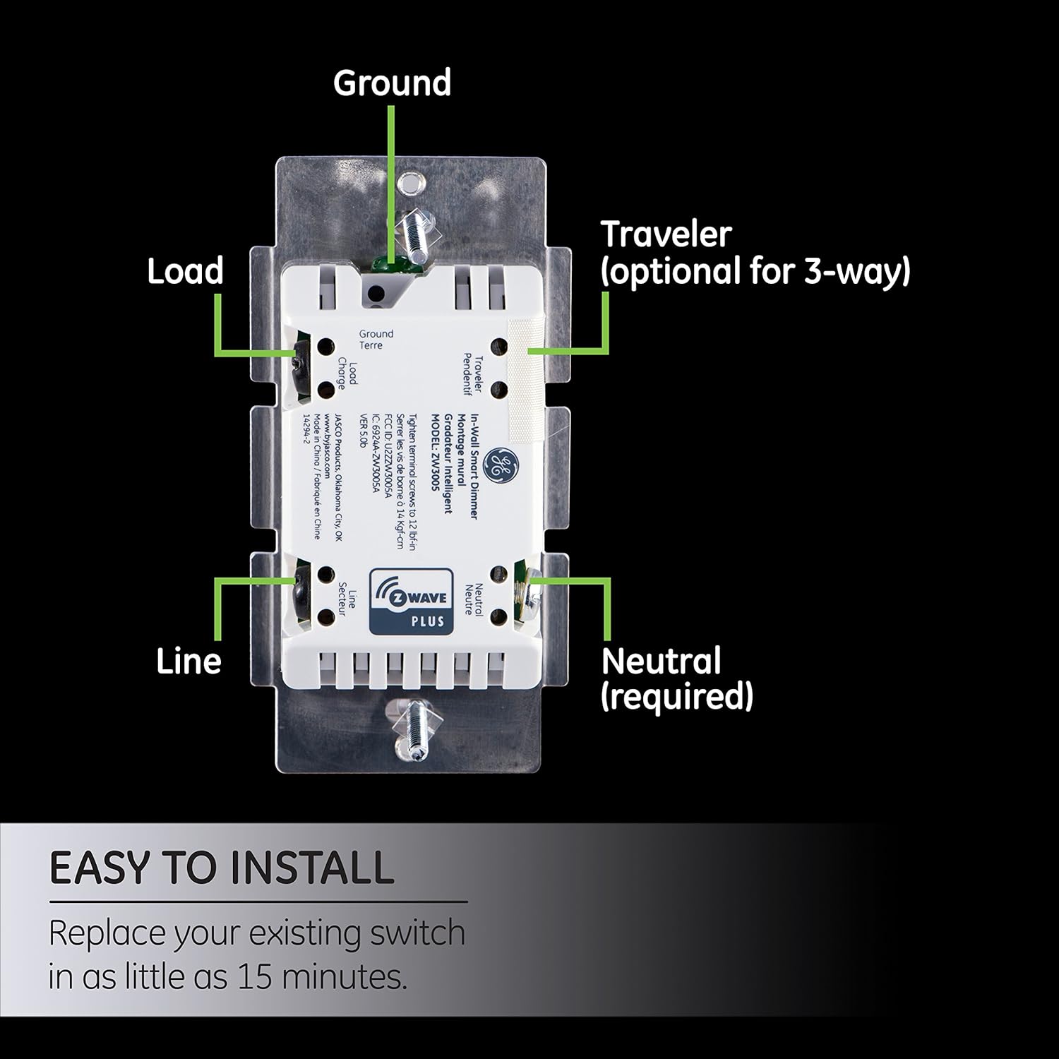 GE Enbrighten Z-Wave Plus Smart Light Dimmer, Works with Alexa, Google Assistant, 3-Way Compatible, ZWave Hub Required, Repeater/Range Extender, White & Light Almond, 14294 - - 