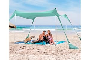 SUN NINJA Pop Up Beach Tent Sun Shelter UPF50+ with Sand Shovel, Ground Pegs and Stability Poles, Outdoor Shade for Camping Trips, Fishing, Backyard Fun or Picnics (10x10 FT 4 Pole, Green)