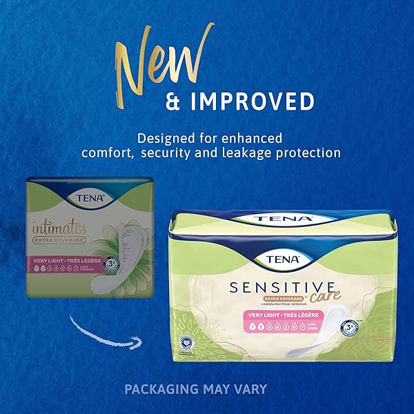 TENA SENSITIVE CARE EXTRA COVERAGE FEMALE INCONTINENT PAD VERY LIGHT LONG 9″ L 54291, 50 CT