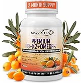 MoxyVites Vitamin D3 K2 5000 IU – High Absorption D3 + K2 MK-7 with Sea Buckthorn Oil & Omega-7 – Bone, Heart & Immune Support for Women & Men – 60 Vegan Capsules