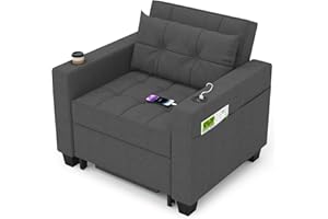 DURASPACE 39 inch Futon Chair Bed Convertible Chair 3-in-1 Pull Out Sleeper Reading Chair Beds with USB, Armchair Sleeper Bed for Living Room, Dorm, Small Space (Dark Gray Linen)