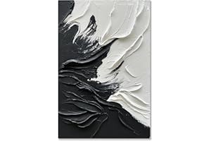 Epicler art Hand painted black and white abstract wall decoration oil Thick texture Minimalist art 36x24 inches