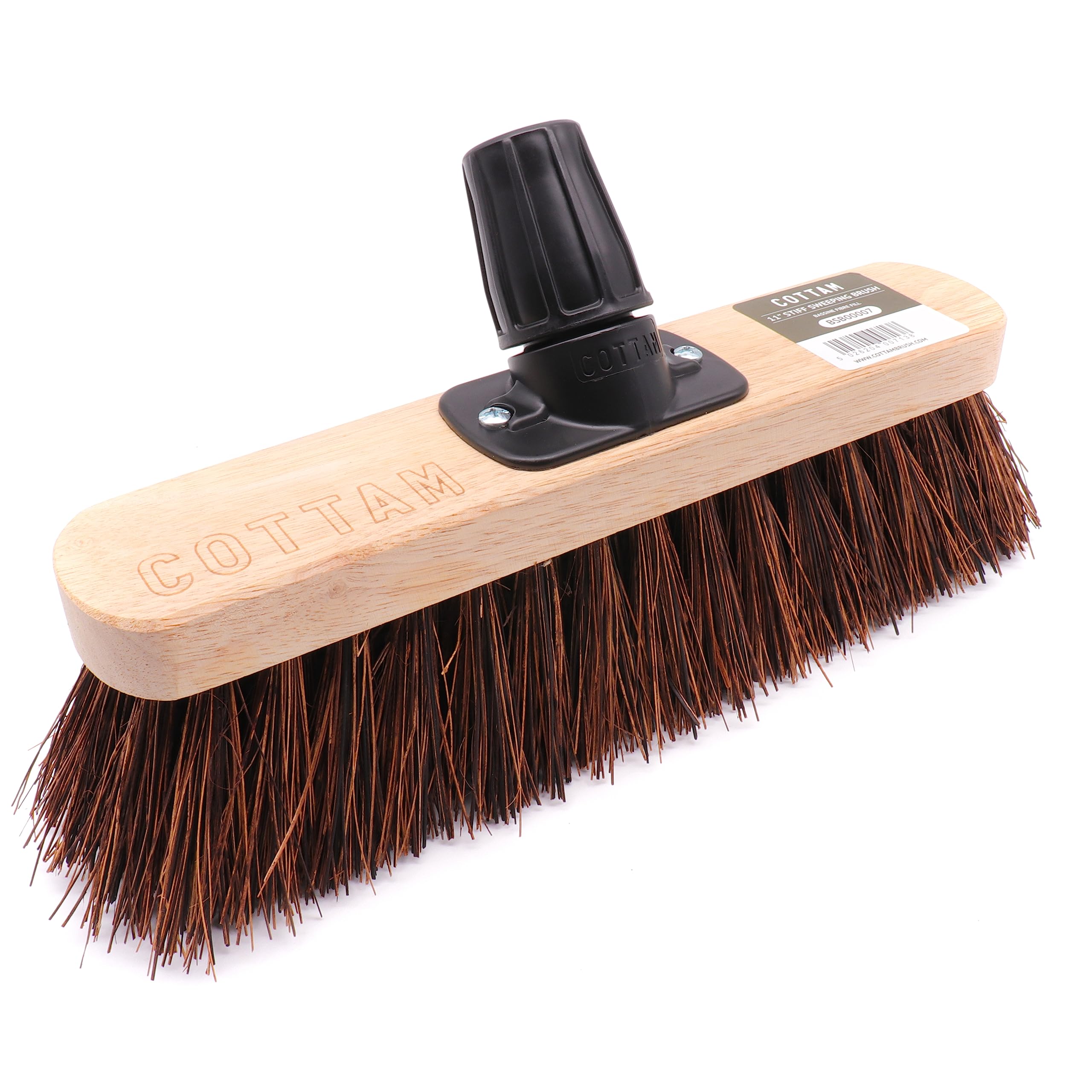 COTTAM Stiff Sweeping Broom Head | Firm Sweeping Brush | 11 Inch | with Easy Broom Shank Connector - No Tools Required!