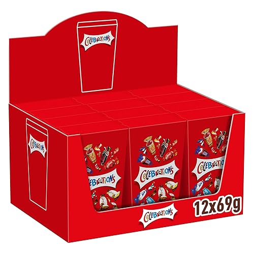 Celebrations Mini Box Case, Assorted Milk Chocolates, Mini Wrapped Chocolate Bars, Mars, Twix, Snickers & More, Secret Santa or Stocking Stuffer Gift, 12x69g Mini Boxes