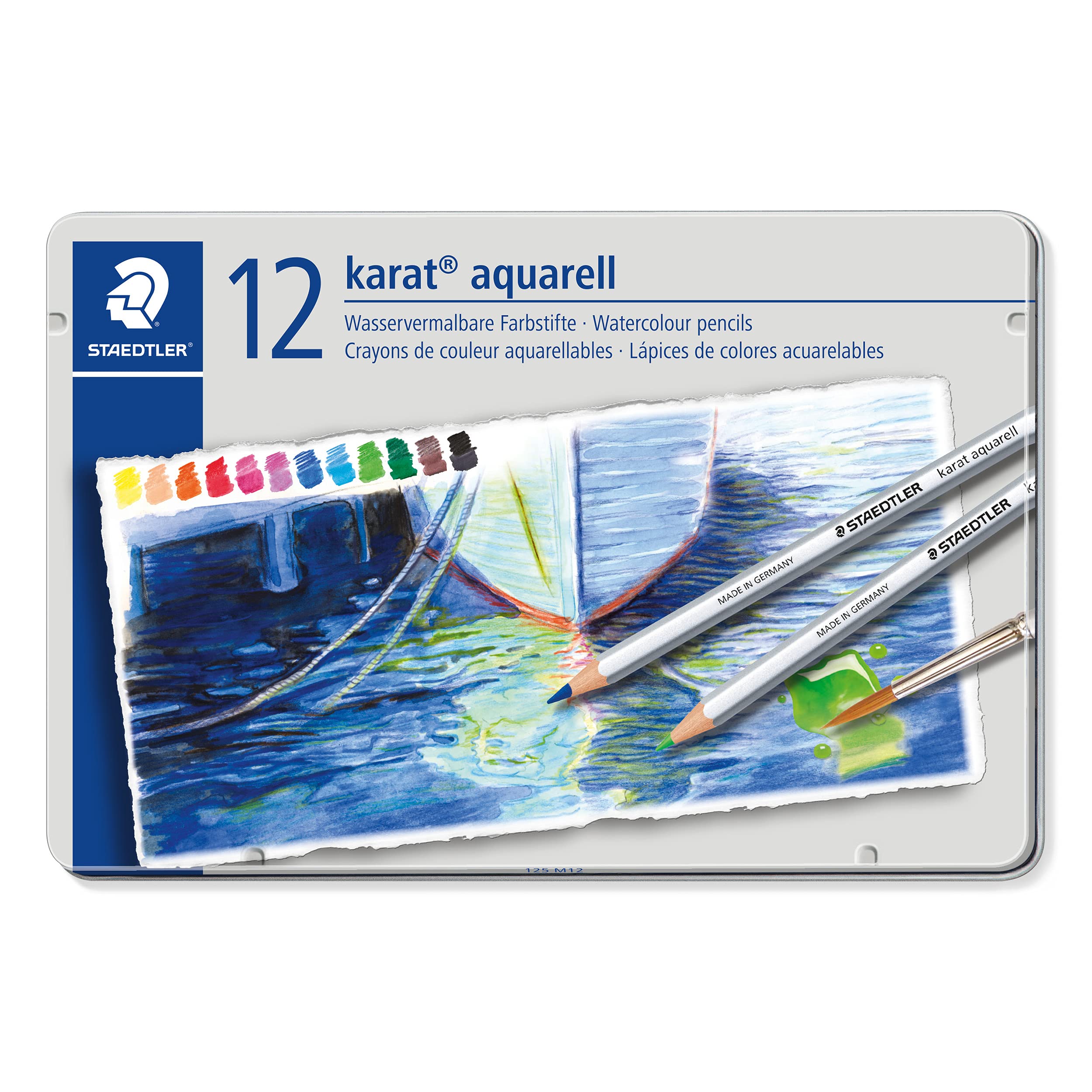 STAEDTLER 125 M12 Karat Aquarell Watercolour Colouring Pencil - Assorted Colours (Tin of 12 Pencils) — image 1