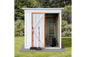 YOPTO 5Ft x 3Ft Metal Outdoor Storage Garden Shed, with Single Lockable Door & Vents, Waterproof Anti-Corrosion Weatherproof, Tool House Equipments Organizer for Backyard Lawn Garage, White+Orange