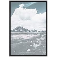 SIGNWIN Framed Canvas Wall Art Blue Wash Out Cloudy Sky with Mountain, Stream Nature Wilderness Photography Realism Modern Scenic Relax/Calm Duotone for Living Room, Bedroom, Office - 16