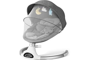 KIDINIX Baby Swing for Infants, Baby Rocker with 5 Point Harness, 10 Preset Lullabies and 3 Speeds with Remote Control, Infant Swing for Baby Boy Girl Up to 20 lbs, Grey