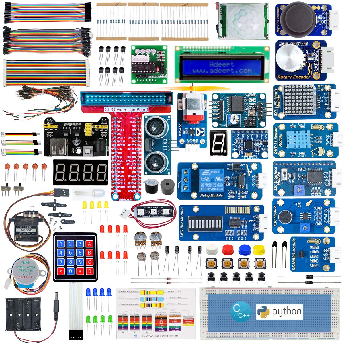 Adeept Ultimate Starter Kit for Raspberry Pi 4 B 3 B+ 3A+ 2B 1B+, Raspberry Pi Kit, Python C Code, 40 Projects, DIY Electronic Components Kit with 480 Pages PDF Manual