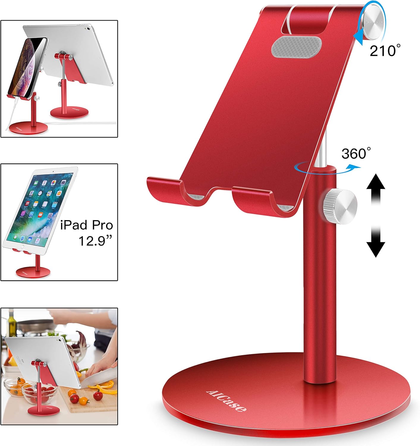 AICase Tablet/Phone Stand,Universal Adjustable Aluminum Desktop Stand,for New iPad 2018 Pro 10.5/9.7/12.9, Air mini 2 3 4