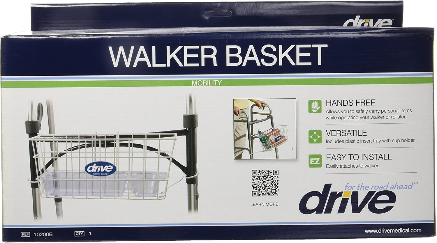 Drive Medical Walker Basket, White, with Plastic Cup Holder: Health & Personal Care