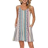 MISFAY Women's Summer Spaghetti Strap Casual Swing Tank Beach Cover Up Dress with Pockets