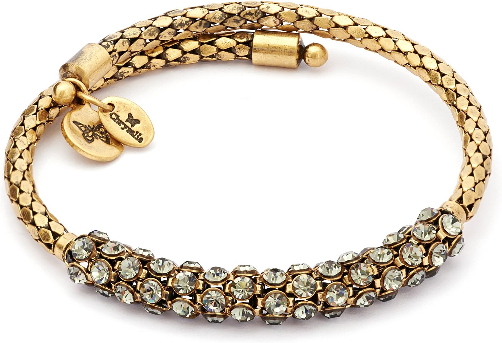 Boho Layering Adjustable Crystal Solid Wrap Bangle Bracelet for Women, 14K Yellow Gold Plated