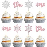 Gyufise 24Pcs Double Layer Snowflake One Cupcake Toppers Pink Glitter Winter First Birthday Decorations for Winter Onederland 1st Birthday Girl Wonderland Decorations Supplies