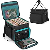 LoDrid Vinyl Record Carrying Bag with Bottom Padded Pad, Album Storage Case with 2 Detachable Dividers Holds up to 60 LP Records, for Travel and Collection, Patented Design, Bag Only, Black