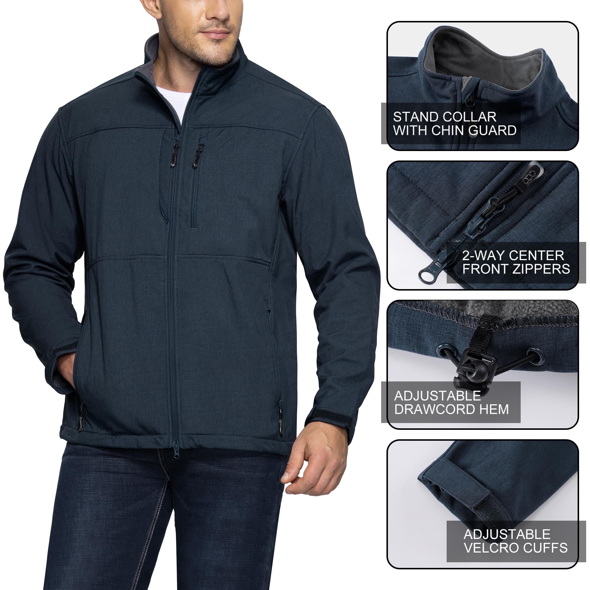 33,000ft Herren Softshelljacke Wasserdicht Übergangsjacke Winterjacke Winddicht Warmes Fleece Outdoorjacke Funktionsjacke Leichte Wanderjacke für Fahrrad Camping Dunkelblau Heidekraut L 3