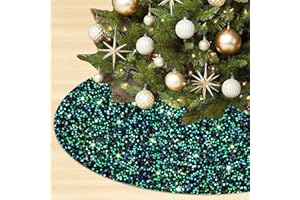 OMKSIH Green Christmas Tree Skirt Sequence Mermaid Tree Skirt 36 Inch Outdoor Xmas Tree Skirts for Christmas Decorations Velour Fabirc Sequin Tree Skirt Box for Black and Green Tree Skirt Ornaments