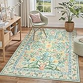 Lahome Washable 5x7 Area Rugs, Boho Pink and Green Floral Living Room Rug Non Slip, Vintage Girls Bedroom Indoor Carpet for Nursery Playroom Kitchen, Green/Multi