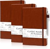 feela A5 Notebooks 3 Pack Hardcover Ruled 120 GSM 128 Pages Brown