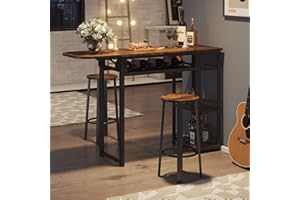 Bestier Bar Table and Chair Set, Industrial Expandable Dining Table with 2 Bar Stools, Kitchen Counter with Wine Rack & 3 Tie