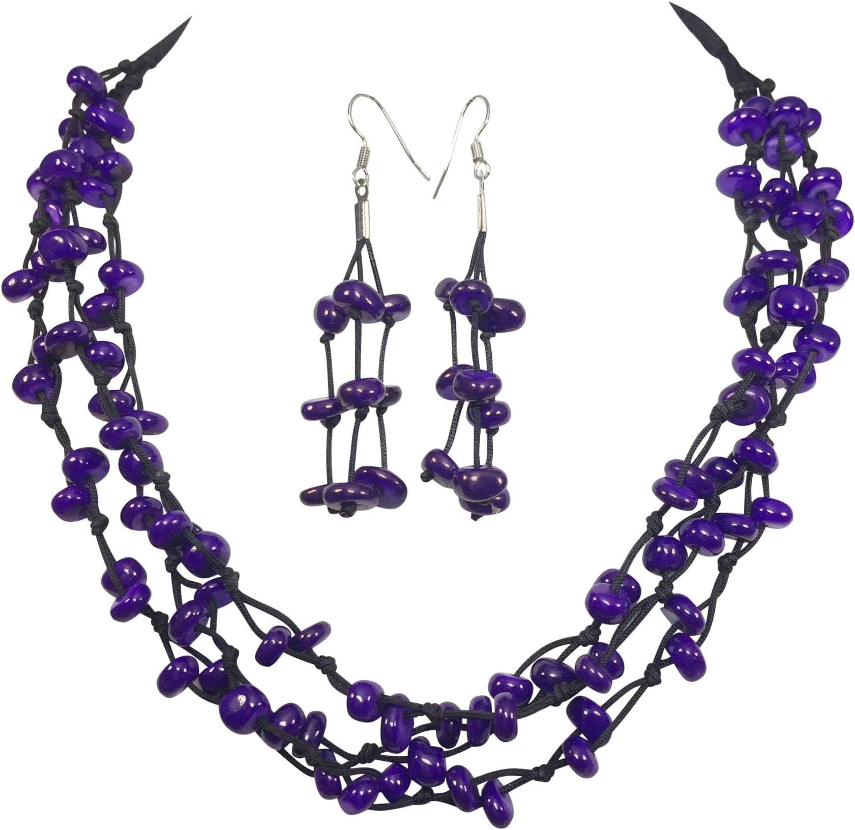 Gypsy Jewels Fun Dyed Sea Shell Chip on Thread Layered Necklace Dangle Earrings Set