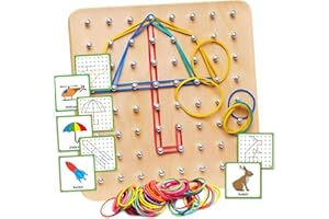 Panda Brothers Wooden Geoboard - Montessori Toys for 3 4 5 Year Old Kids and Toddlers, Educational Toy with 30 Pattern Cards and 40 Rubber Bands to Create Figures, Brain Teaser STEM Toy Geo Board