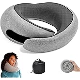 TOPCAPAK Travel Neck Pillows, Memory Foam Neck Travel Pillow for Airplanes,360° Ergonomic Design, Compact & Portable Support for Airplane, Car Rides, Office - Gray